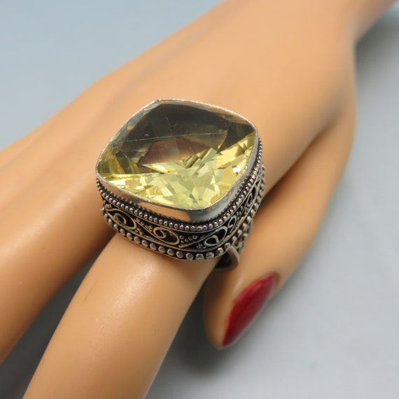 Vintage Sterling and Big Yellow CZ Ring, Size 9 - image 1