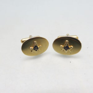Vintage Gold Plated Masonic Cuff Links, Enameled Emblem
