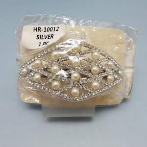 Vintage Rhinestone and White Faux Pearl Hair Barrette Clip, Mint in Package