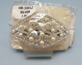 Vintage Rhinestone and White Faux Pearl Hair Barrette Clip, Mint in Package