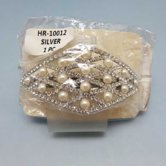Vintage Rhinestone and White Faux Pearl Hair Barrette Clip  display picture 2