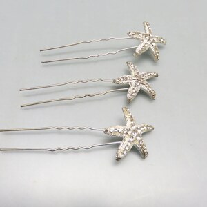 Set of 3 Clear Rhinestone Starfish Hair Pins,  Bridal Accessories