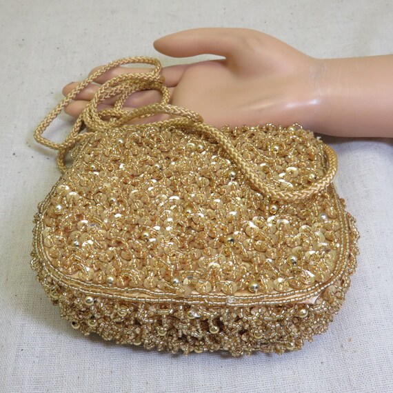Beaded Triangle Evening Purse - Gold