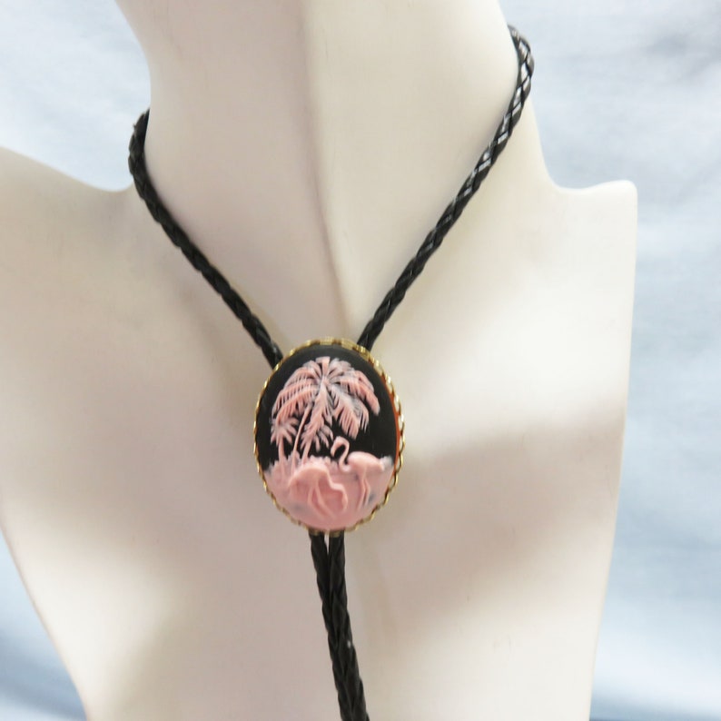 Pink and Black Flamingo Bolo Tie, Handmade image 2