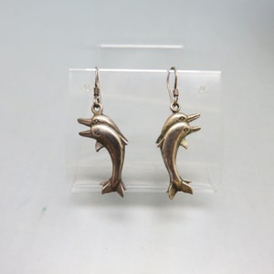 Sterling Leaping Dolphin Pierced Earrings, Vintage, 1 3/4ths Inches Tall*