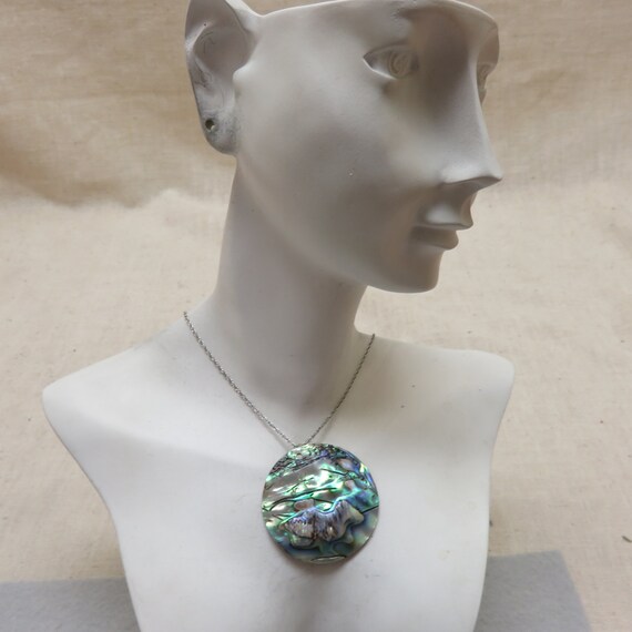 Abalone Shell Pendant and Chain, MINT, Sterling 1… - image 2