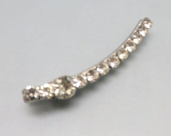 1970s Modern Clear Rhinestone Hair Clip, Silvertone Metal, 3 3/8ths Inches Long