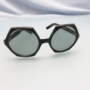 Vintage 1960s Black Plastic Sunglasses: Six-Sided Frames
