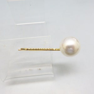 Vintage Large, Single White Pearl Hair or Bobby Pin , Goldtone Metal, Wedding Hair Pin