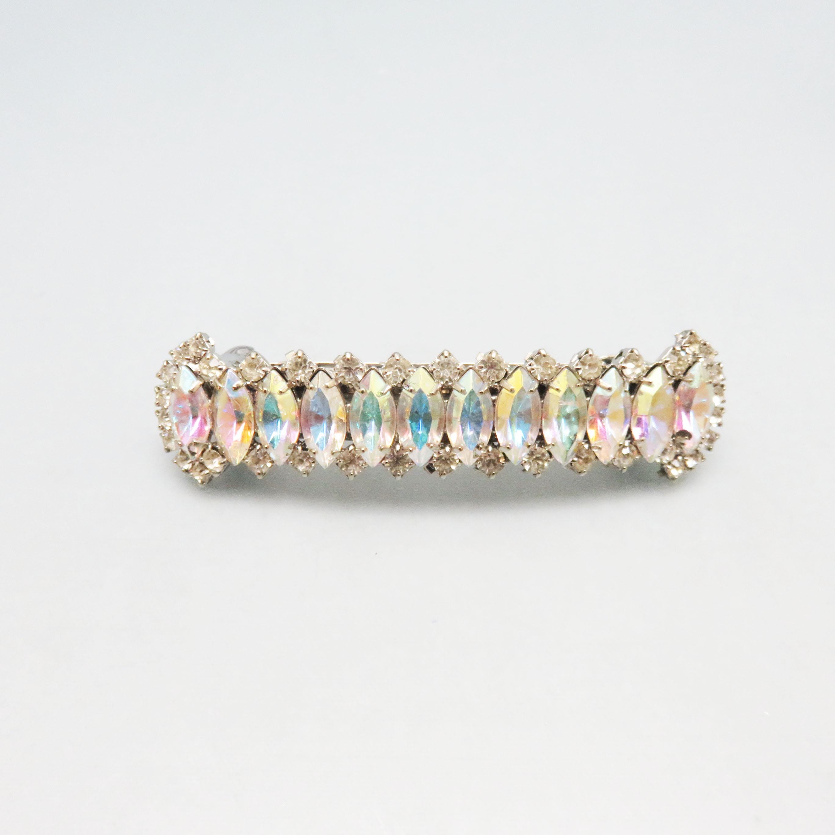 Vintage Aurora Borealis Rhinestone Hair Barrette, Fancy Hair 