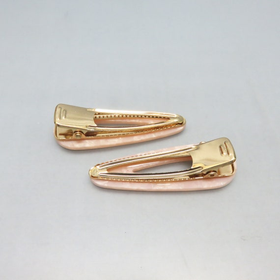 Vintage Soft Pink Pearlized Plastic Hair Clip Pair - image 3