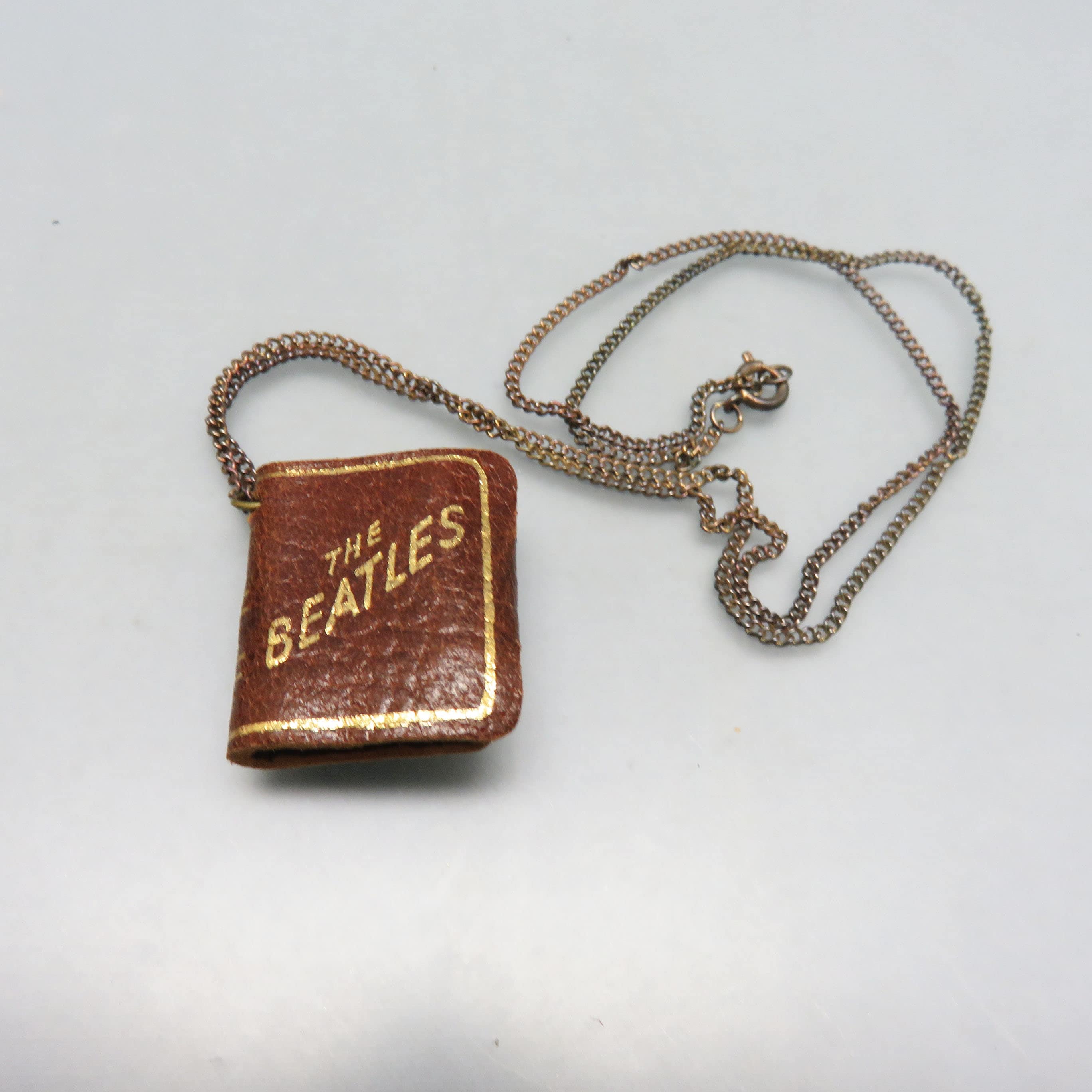1960s BEATLES Leather Picture Book Necklace, Very Good Condition