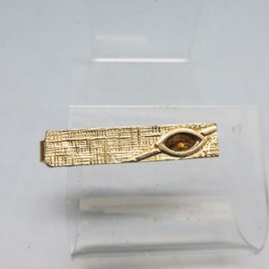 Rhinestone Tie Clip, Brushed Goldtone Metal, Vintage Golden Rhinestone Tie Clasp