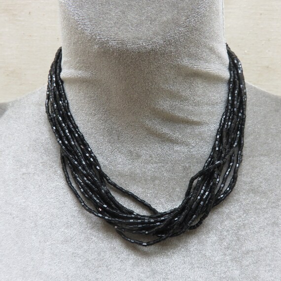 Black Glass Tiny Rectangle Bead Collar Necklace, … - image 2