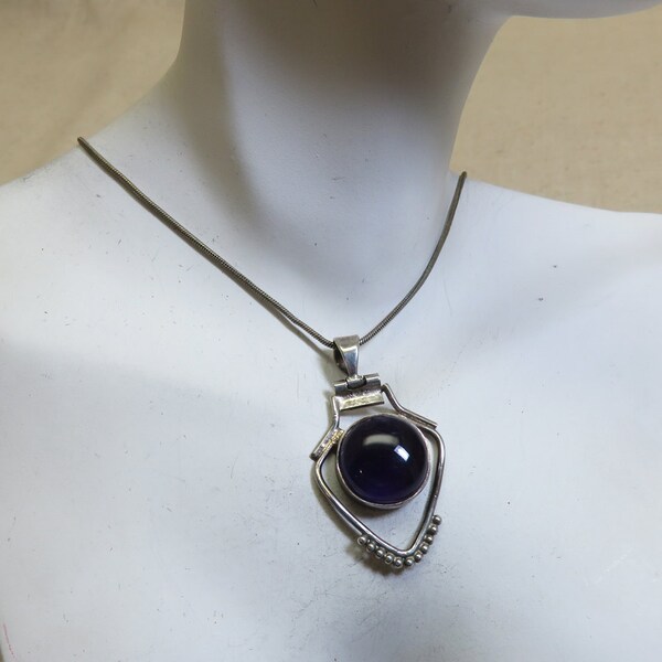 Sterling Silver Amethyst Pendant Necklace, 18 inch Chain, Victorian Look