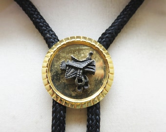 Handmade Goldtone Saddle Bolo Tie: Southwestern Metal Cord Necklace