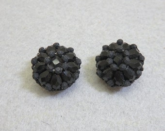 VINTAGE Black Rhinestone Clip On Earrings, Hollywood Glamour