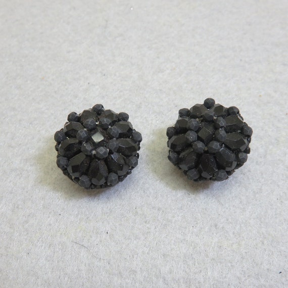 VINTAGE Black Rhinestone Clip on Earrings, Hollywood Glamour
