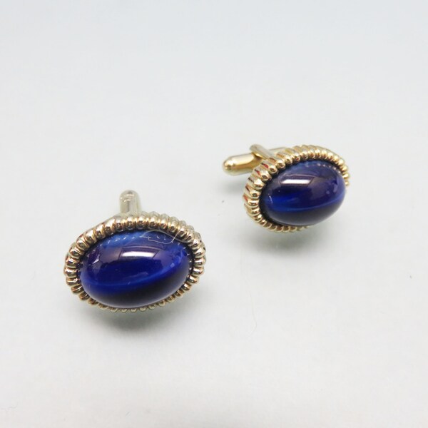 Vintage Lapis  Blue Glass Cufflinks, Goldtone Metal, 1960 Vintage Cufflinks, AS IS