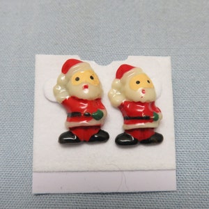 1960s Dime Store Santa Claus Pierced Earrings, Vintage, Painted Plastic
