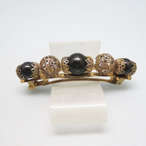 BIG Golden Filigree Metal and Black Lucite Balls … - image 1