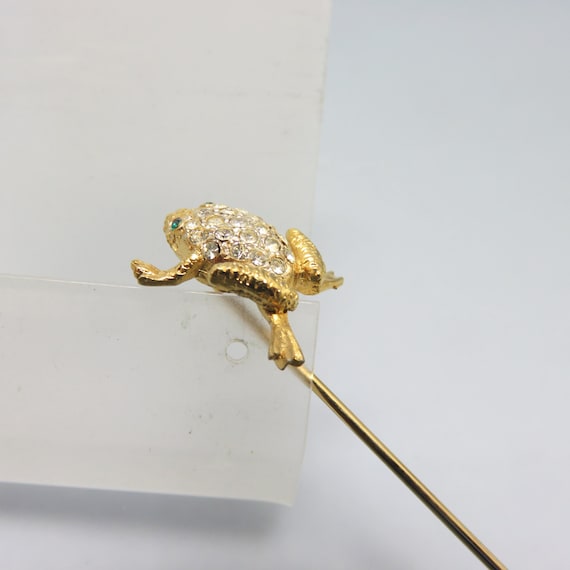 Rhinestone Frog Stick Pin, Vintage 1980s Frog Pin - image 1