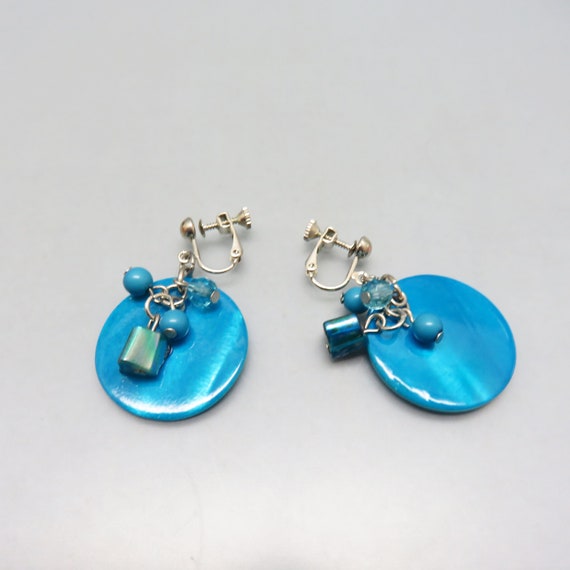 Dyed Blue Mother of Pearl Dangle and Drop Screw B… - image 4