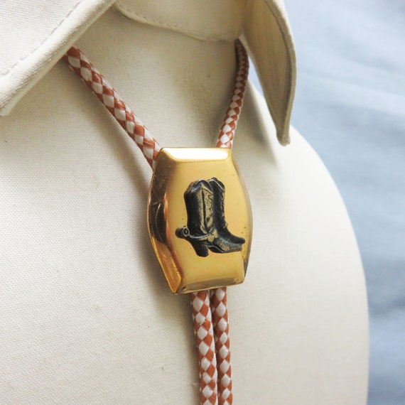 Traditional Cowboy Boots Bolo Tie,  Brass Western 
