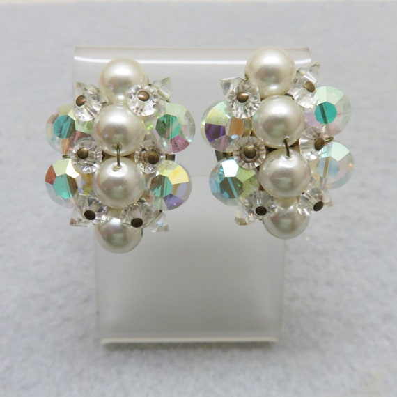 Bridal Pearls and Crystal Clip Earrings, Vintage … - image 3