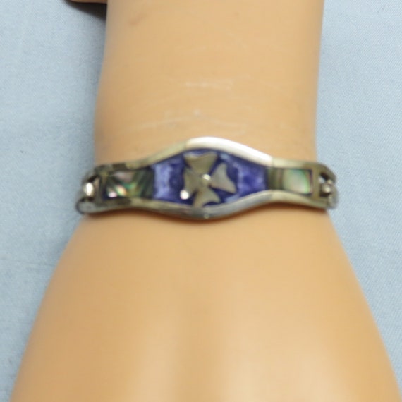 Abalone Alpaca Hinged Bangle Bracelet, Purple  En… - image 2