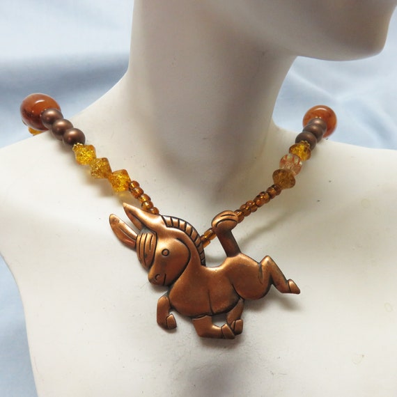 1960's Copper, Gold and Crystal Necklace, Donkey … - image 4