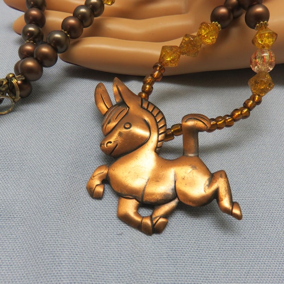 1960's Copper, Gold and Crystal Necklace, Donkey … - image 2