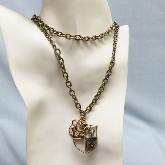 1980s Heraldic Charm Necklace, Fleur D Lis Charm … - image 2