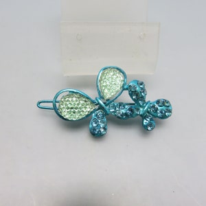 Sparkly Blue Rhinestone Butterfly Hair Barrette, Vintage, Blue Metal