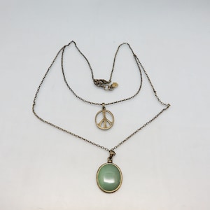 Vintage Lucky Brand Southwestern Style Layered Pendants Necklace. Aged Brass and Aventurine
