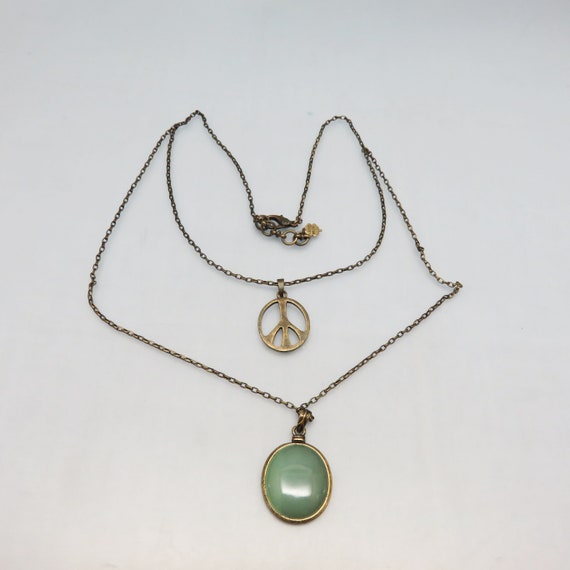 Vintage Lucky Brand Southwestern Style Layered Pendants Necklace. Aged Brass  and Aventurine 