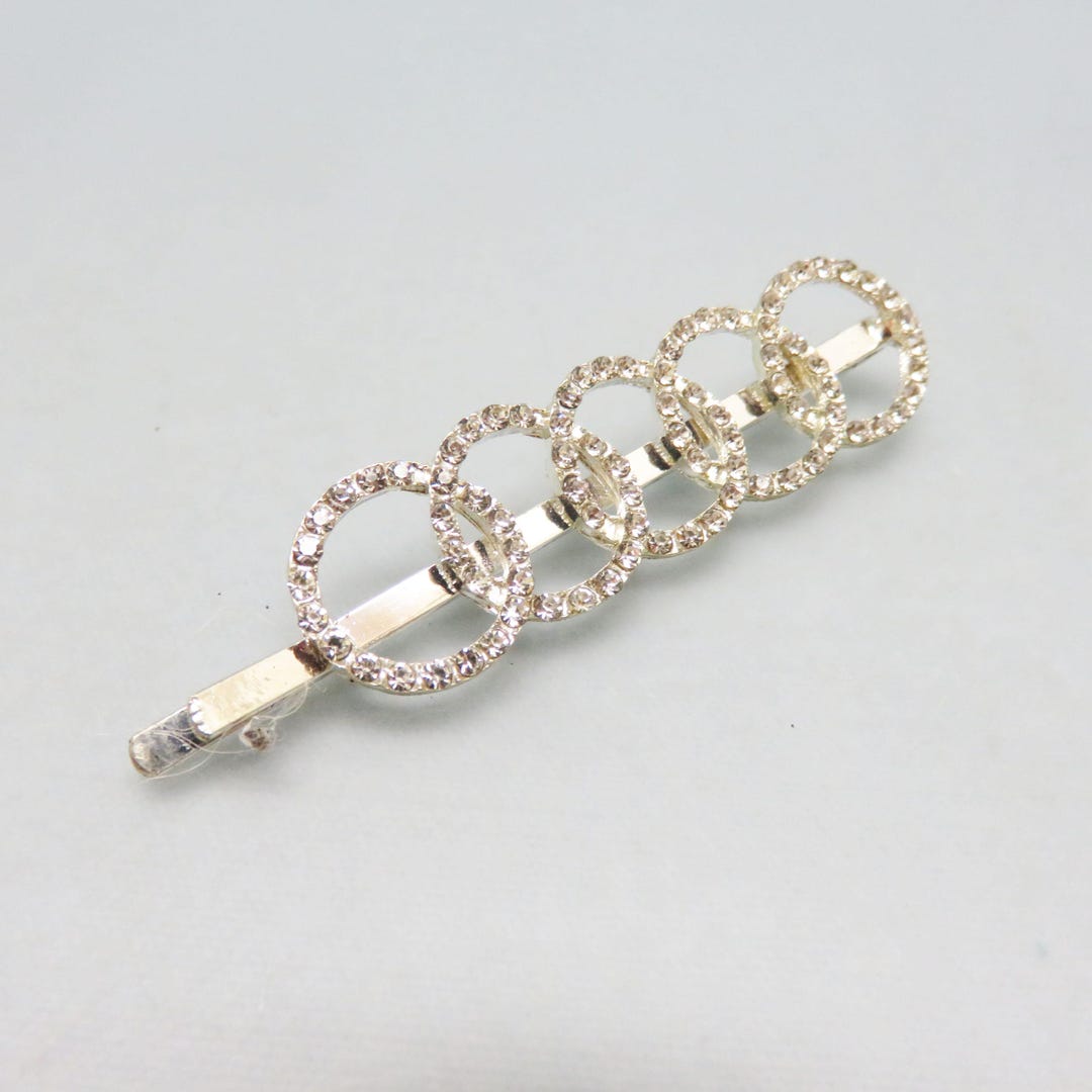 Vintage Rhinestone Interlocking Circles Bobby Pin, Silvertone Hair ...