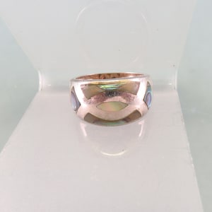 Big Bold 1970s Sterling Silver Abalone Shell Inlay Ring, Unisex Ring, Size 7.25