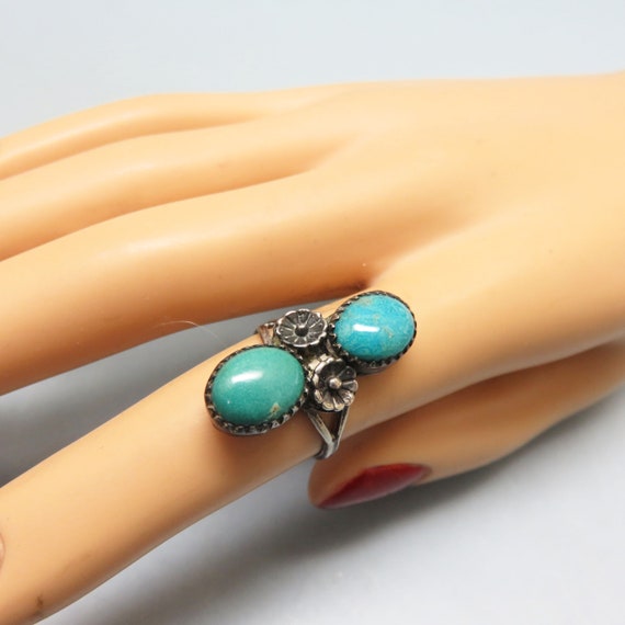 Vintage Native American Double Turquoise Stone St… - image 4