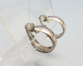 Silvertone Hoop Clip On Earrings, Vintage, 3/4ths inches High,