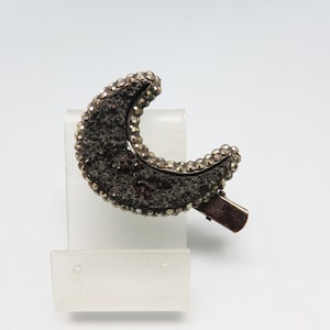 Marcasite and Druzy Stone Crescent Moon Hair Barrette, Vintage Gothic Barrette