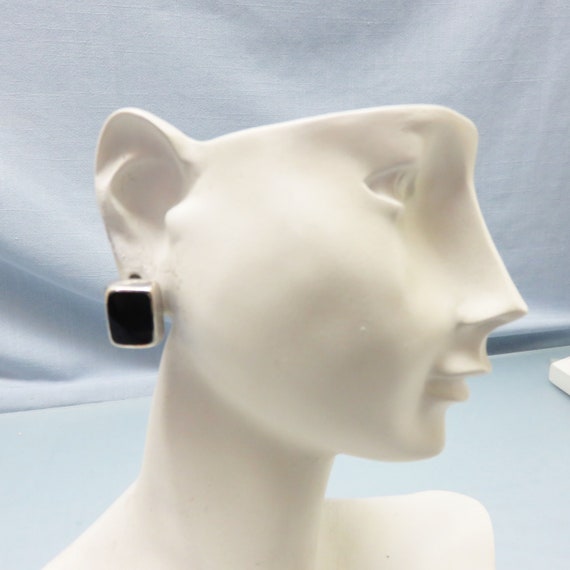 Vintage Sterling and Black Onyx Pierced Earrings,… - image 5