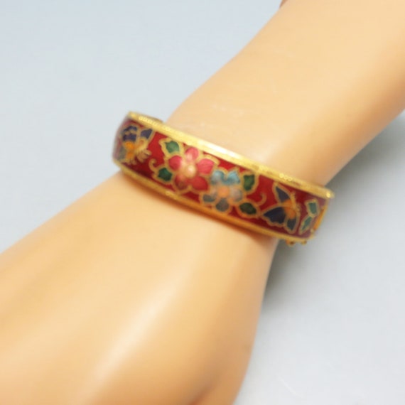 Vintage1970s High Quality Cloisonne' Hinged Bangl… - image 3