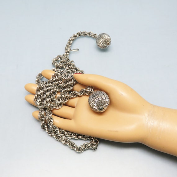 1960s Silver Chain Lariat or Sautoir Necklace, Al… - image 4