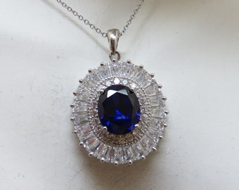 Sapphire Clear Cubic Zirconia Sterling Silver Pendant, Ballerina Style