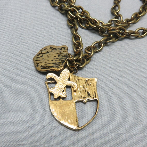 1980s Heraldic Charm Necklace, Fleur D Lis Charm … - image 9