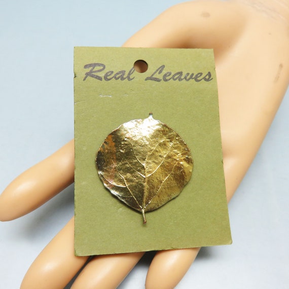 1980s Era Real Copper Coated Aspen Leaf Brooch - image 1