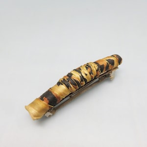 Sari Silk  Hair Barrette, Vintage Silk Ribbon Hair Barrette in Brown, Beige and Black Animal Print