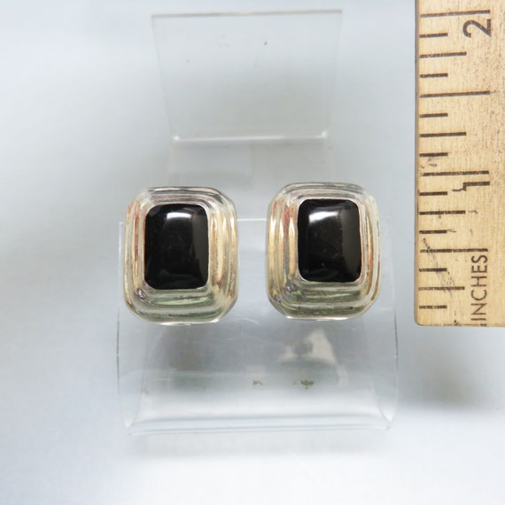 Vintage Sterling and Black Onyx Pierced Earrings,… - image 3