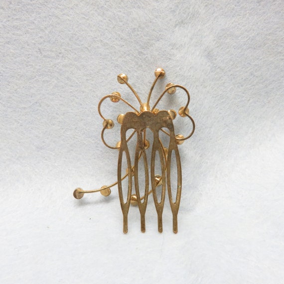 Vintage Rhinestone Hair Comb , 1960s Goldtone Met… - image 8